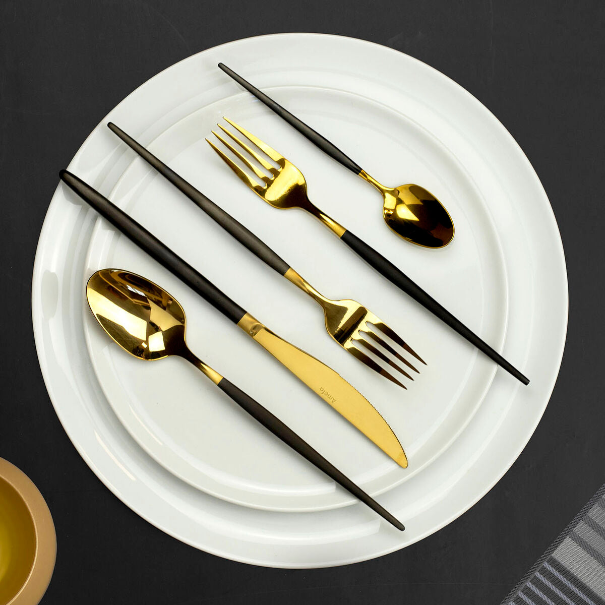 Set of Spoons Amefa Soprano Black Golden Metal Stainless steel Coffee 12 Units-1