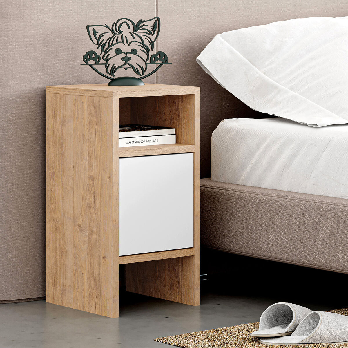 Nightstand Alexandra House Living White Brown Wood MDP 29 x 59 x 29 cm 1 door-3
