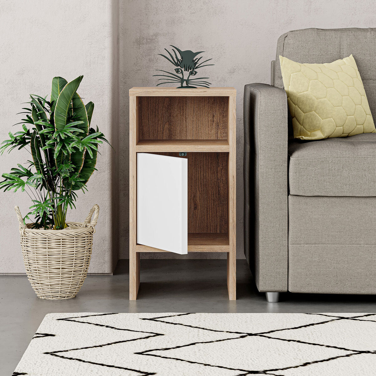 Nightstand Alexandra House Living White Brown Wood MDP 29 x 59 x 29 cm 1 door-2