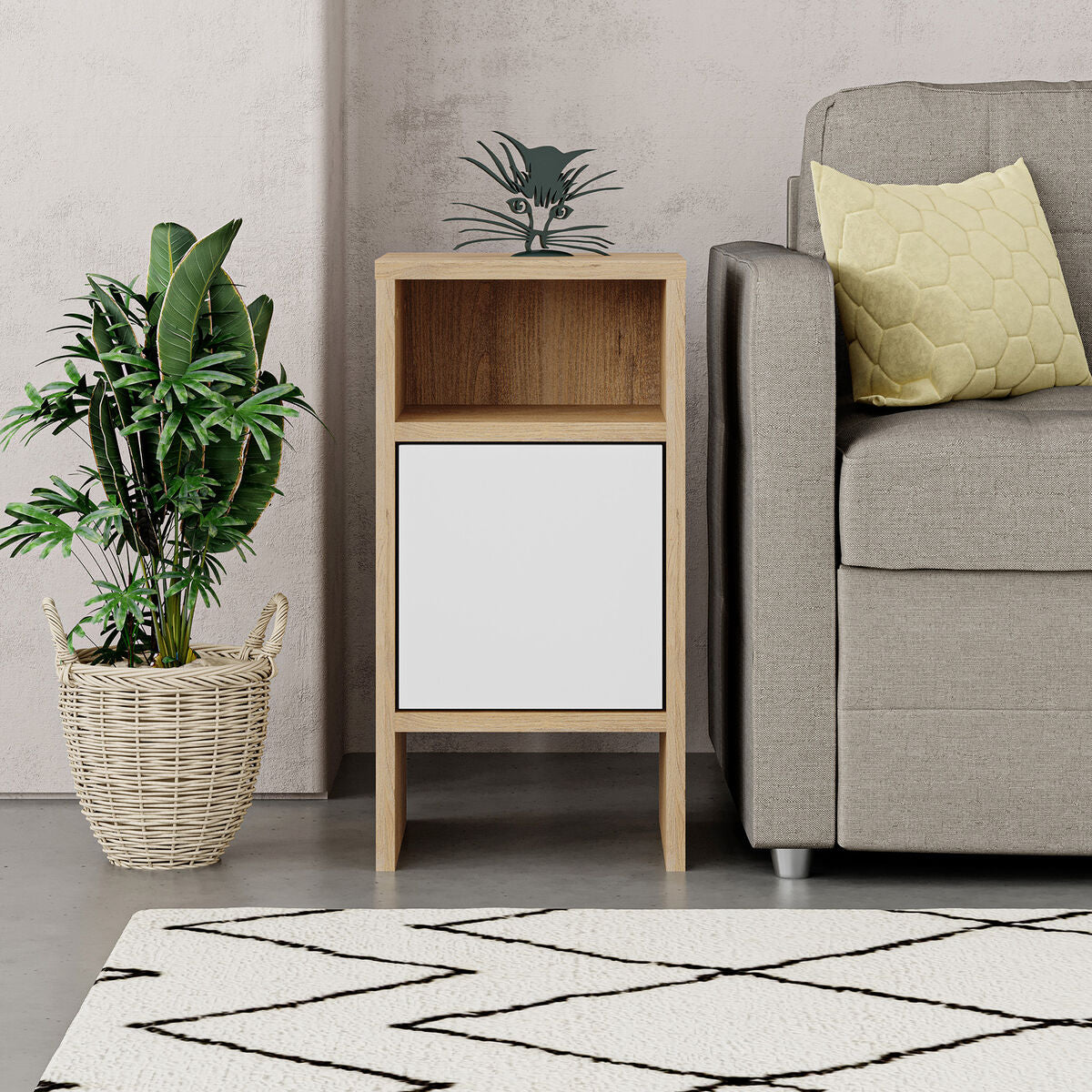 Nightstand Alexandra House Living White Brown Wood MDP 29 x 59 x 29 cm 1 door-1