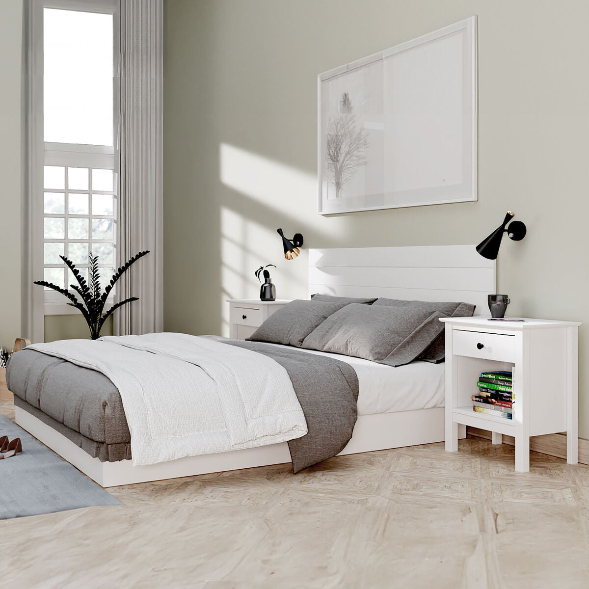Nightstand Alexandra House Living White Metal Pine 47 x 60 x 35 cm 1 drawer-2