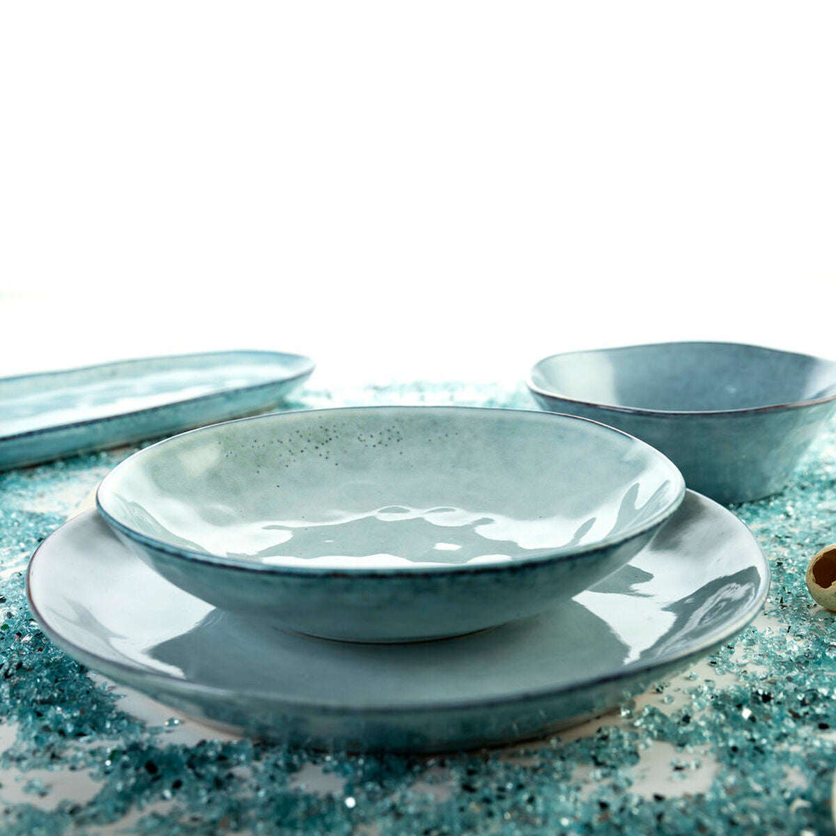 Flat Plate Quid Boreal Blue Ceramic 27 cm (4 Units)-1