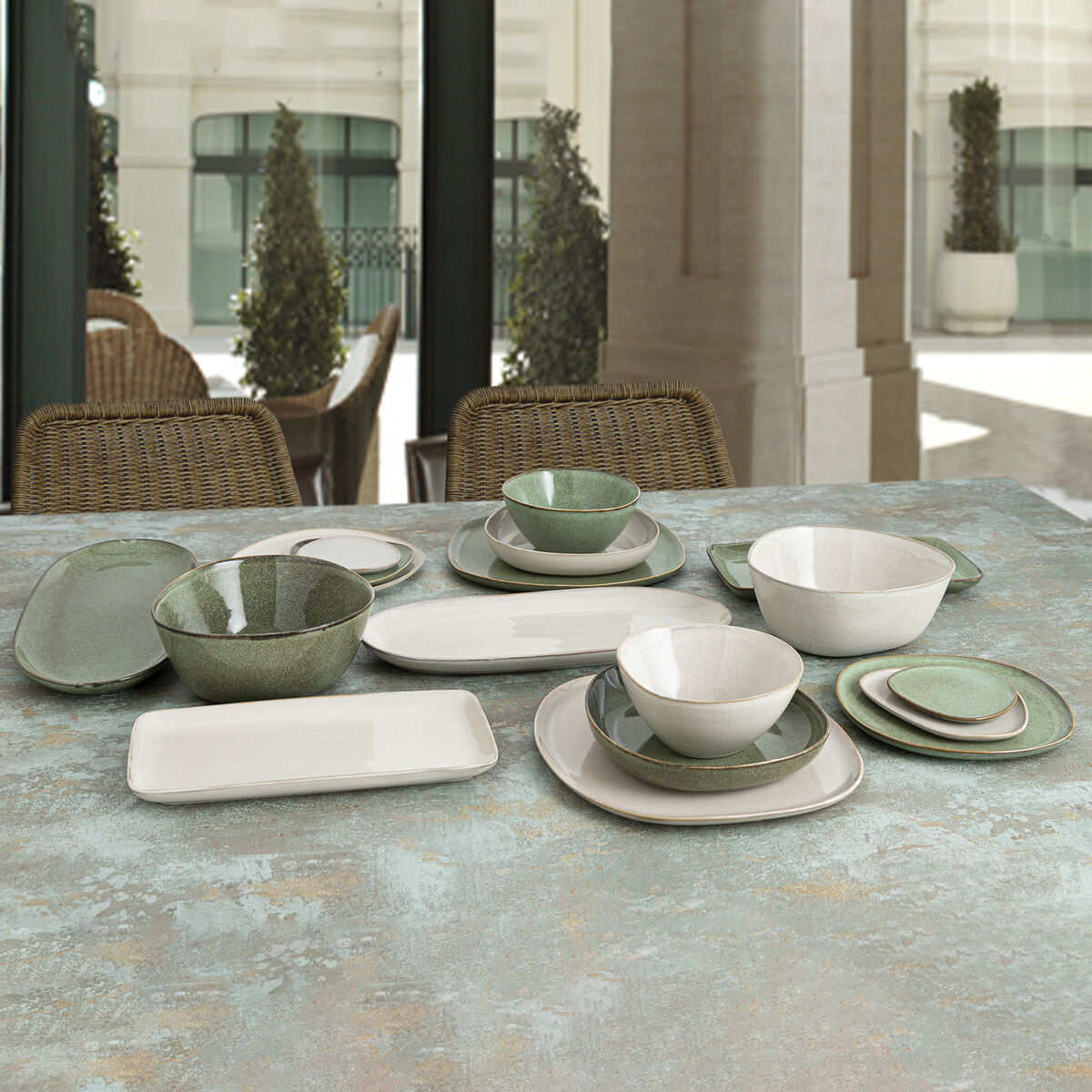 Serving Platter Bidasoa Ikonic Green Ceramic 28 x 14 cm (Pack 4x)-2