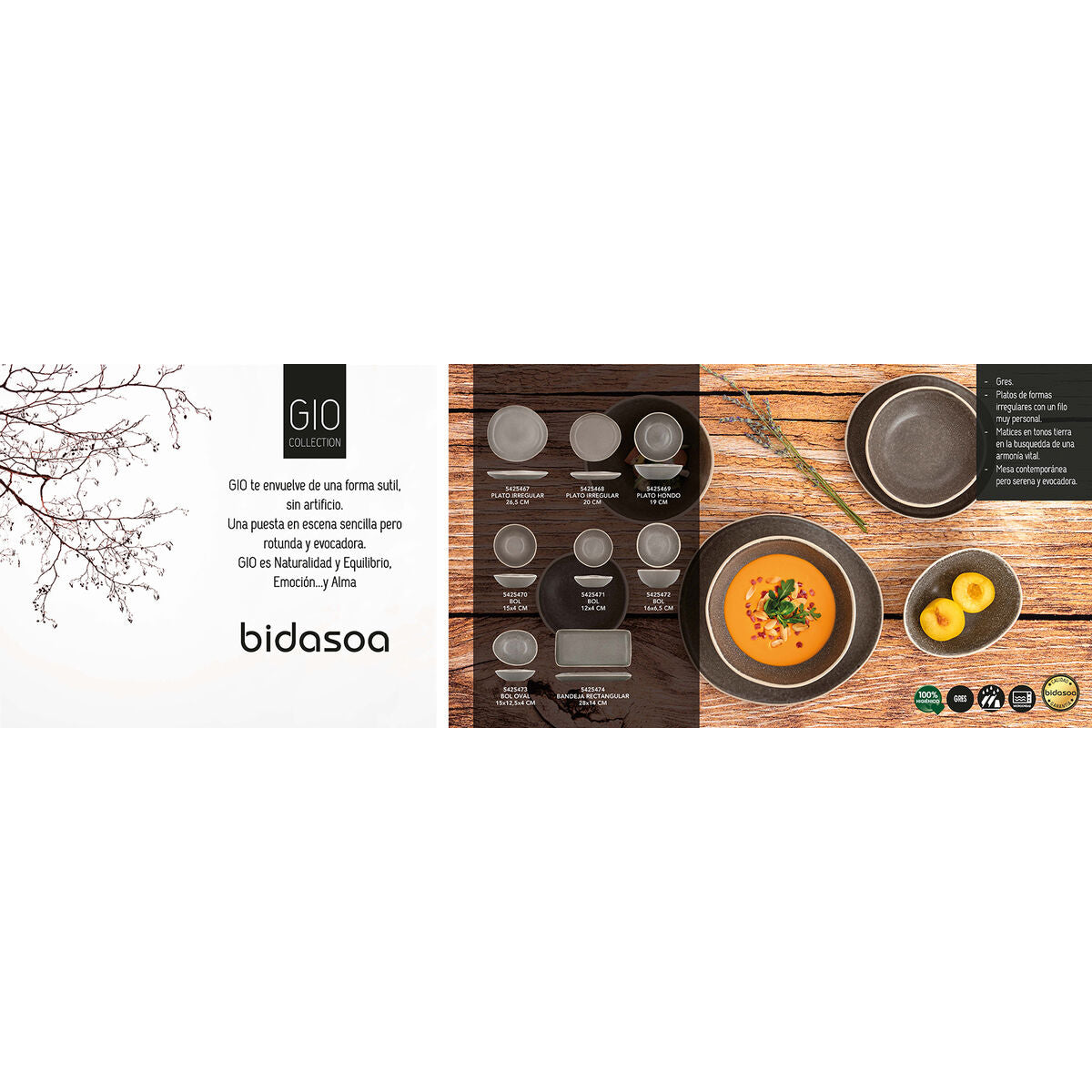 Flat Plate Bidasoa Gio Occasional Grey Ceramic 26,5 cm (4 Units)-3