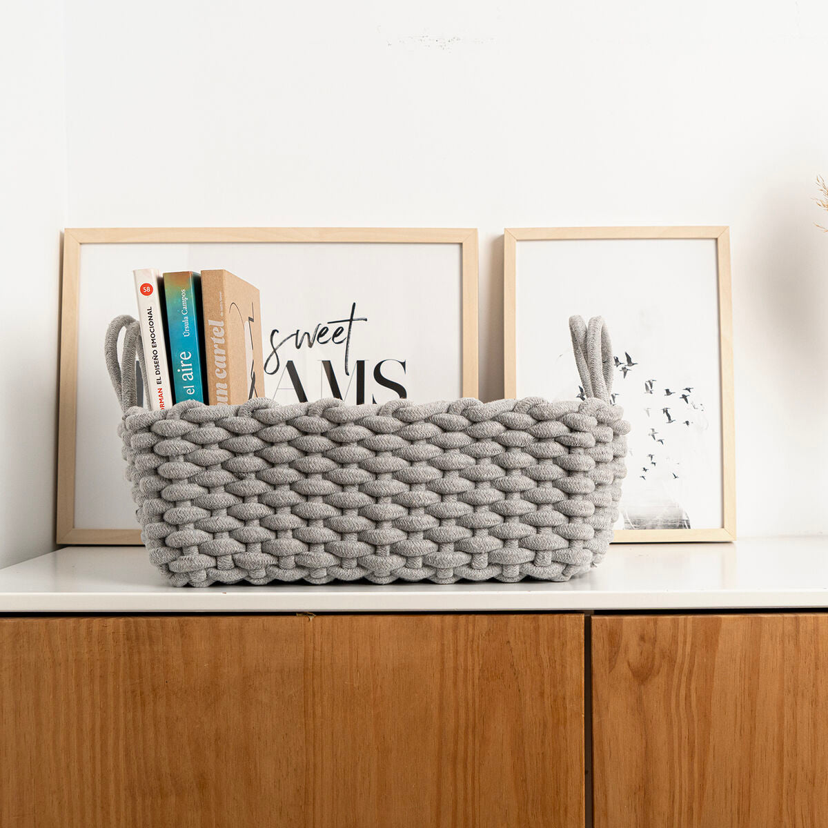 Decorative basket Vinthera Moa Grey Cotton 35 x 25 x 13 cm-3