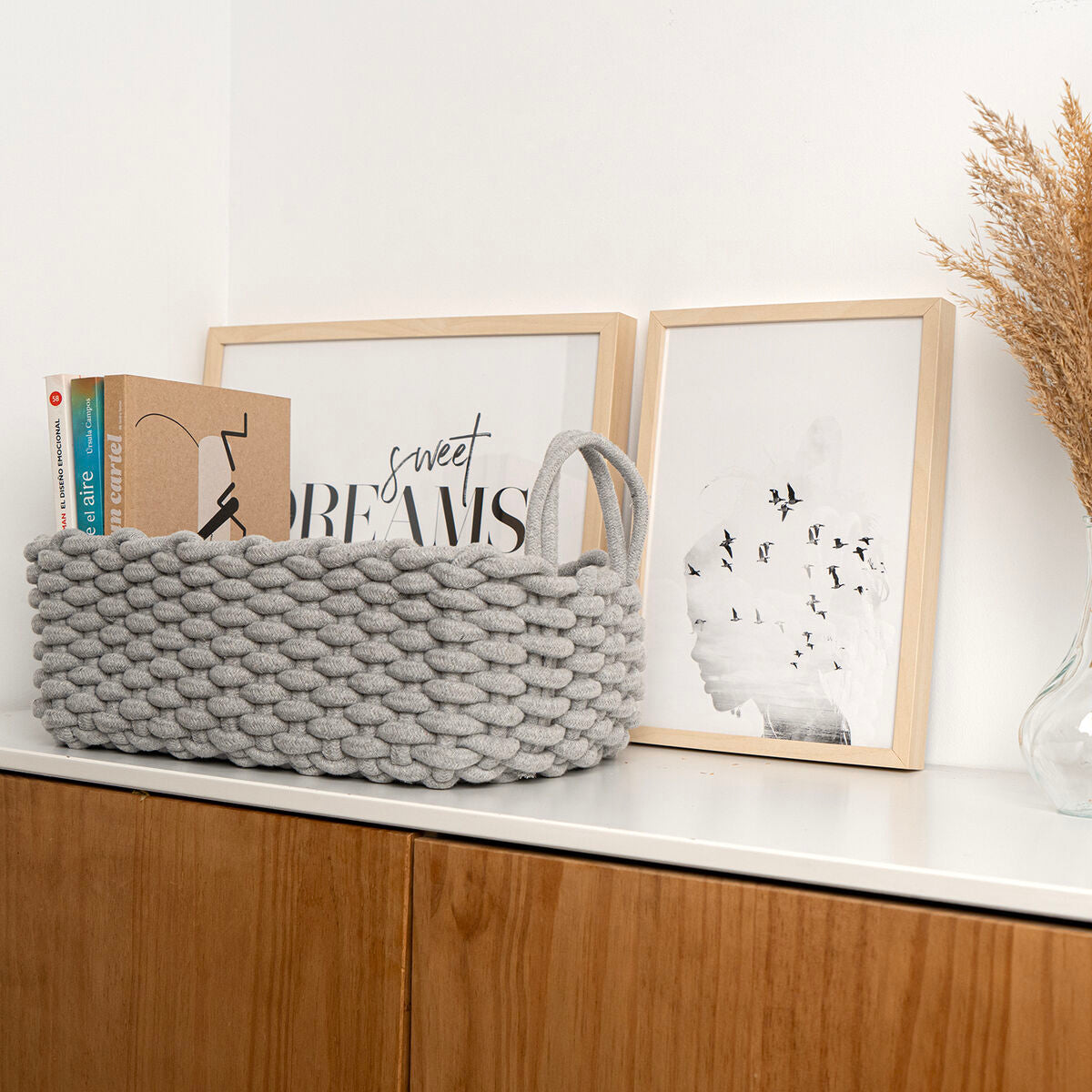 Decorative basket Vinthera Moa Grey Cotton 35 x 25 x 13 cm-4