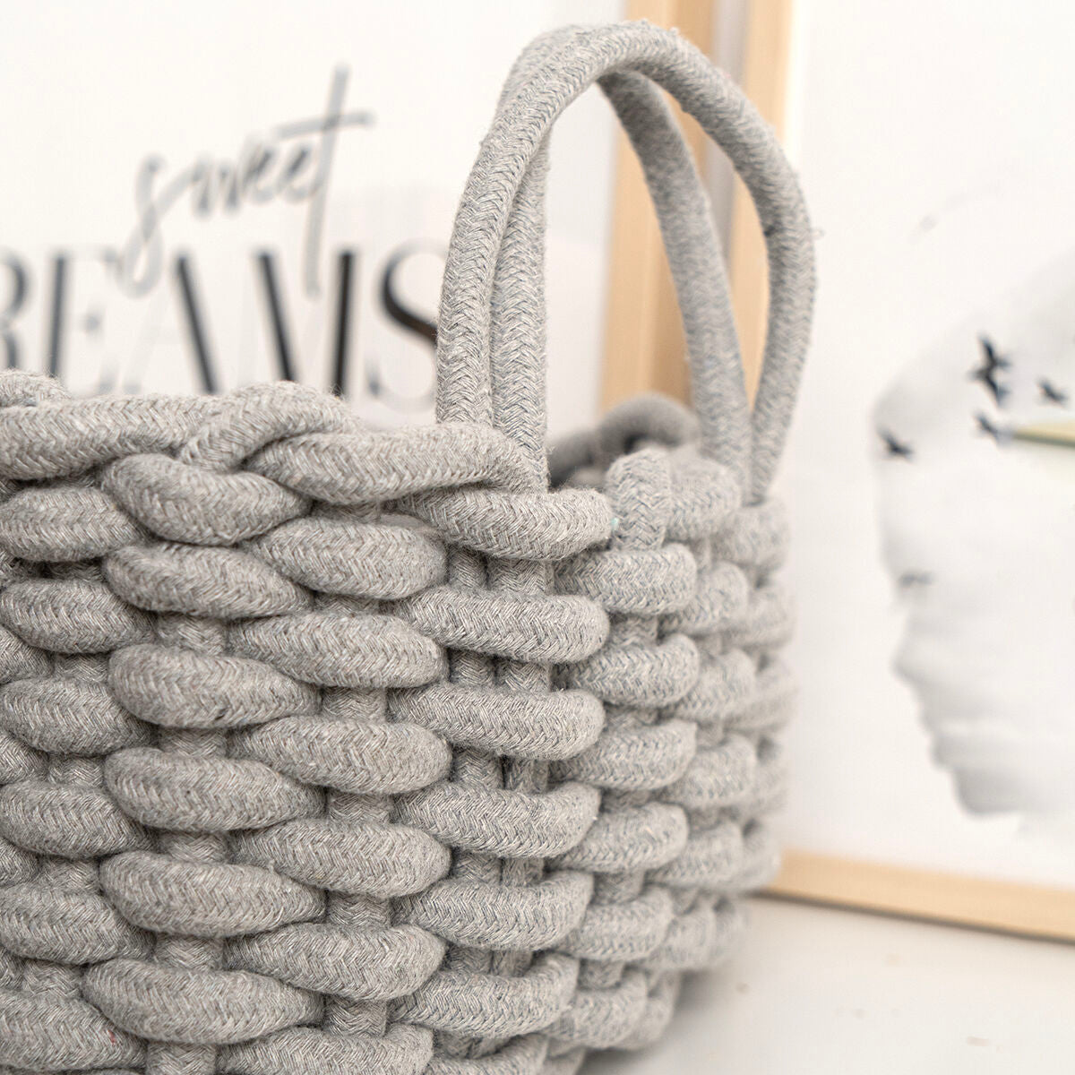 Decorative basket Vinthera Moa Grey Cotton 35 x 25 x 13 cm-1