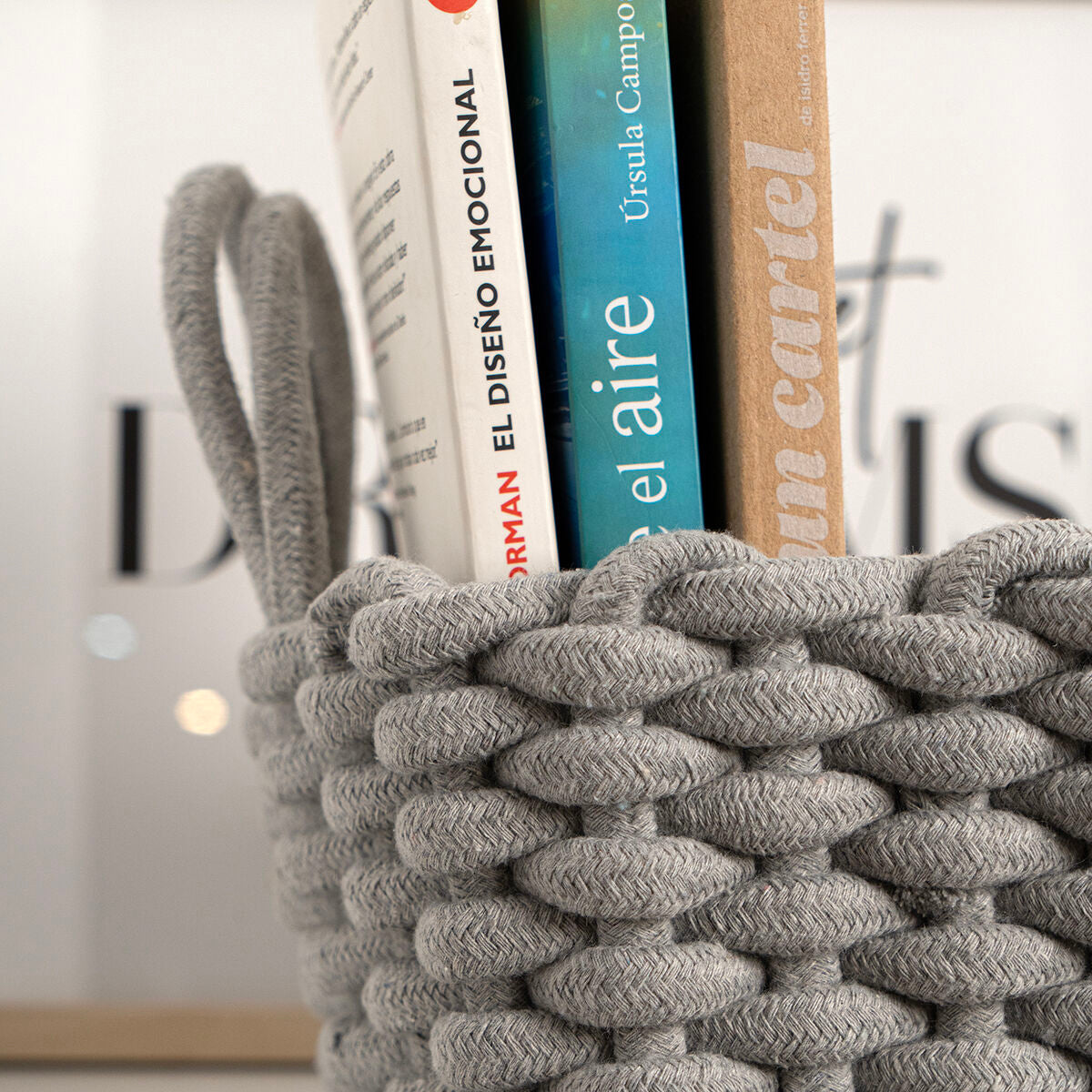 Decorative basket Vinthera Moa Grey Cotton 35 x 25 x 13 cm-2
