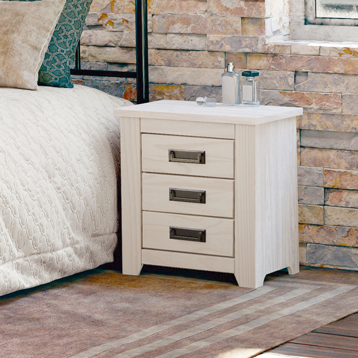 Nightstand Alexandra House Living White Metal Pine 43 x 50 x 32 cm 3 drawers-4