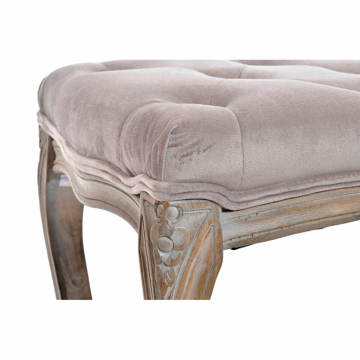 Bench DKD Home Decor Pink Natural Light Pink Polyester Wood Rubber wood 112 x 38 x 48 cm-4