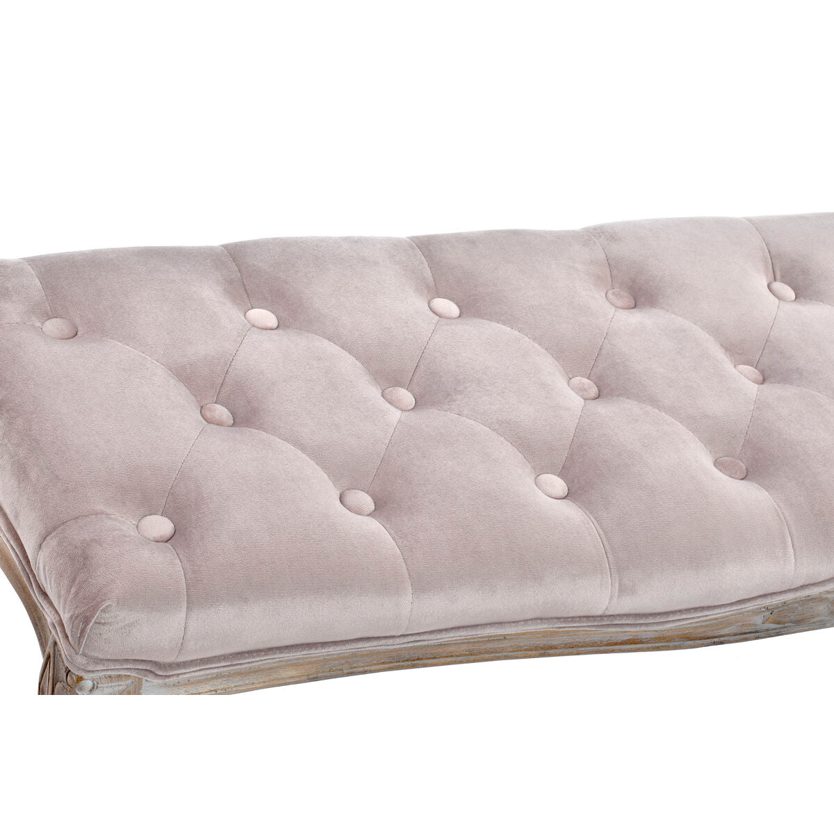 Bench DKD Home Decor Pink Natural Light Pink Polyester Wood Rubber wood 112 x 38 x 48 cm-2