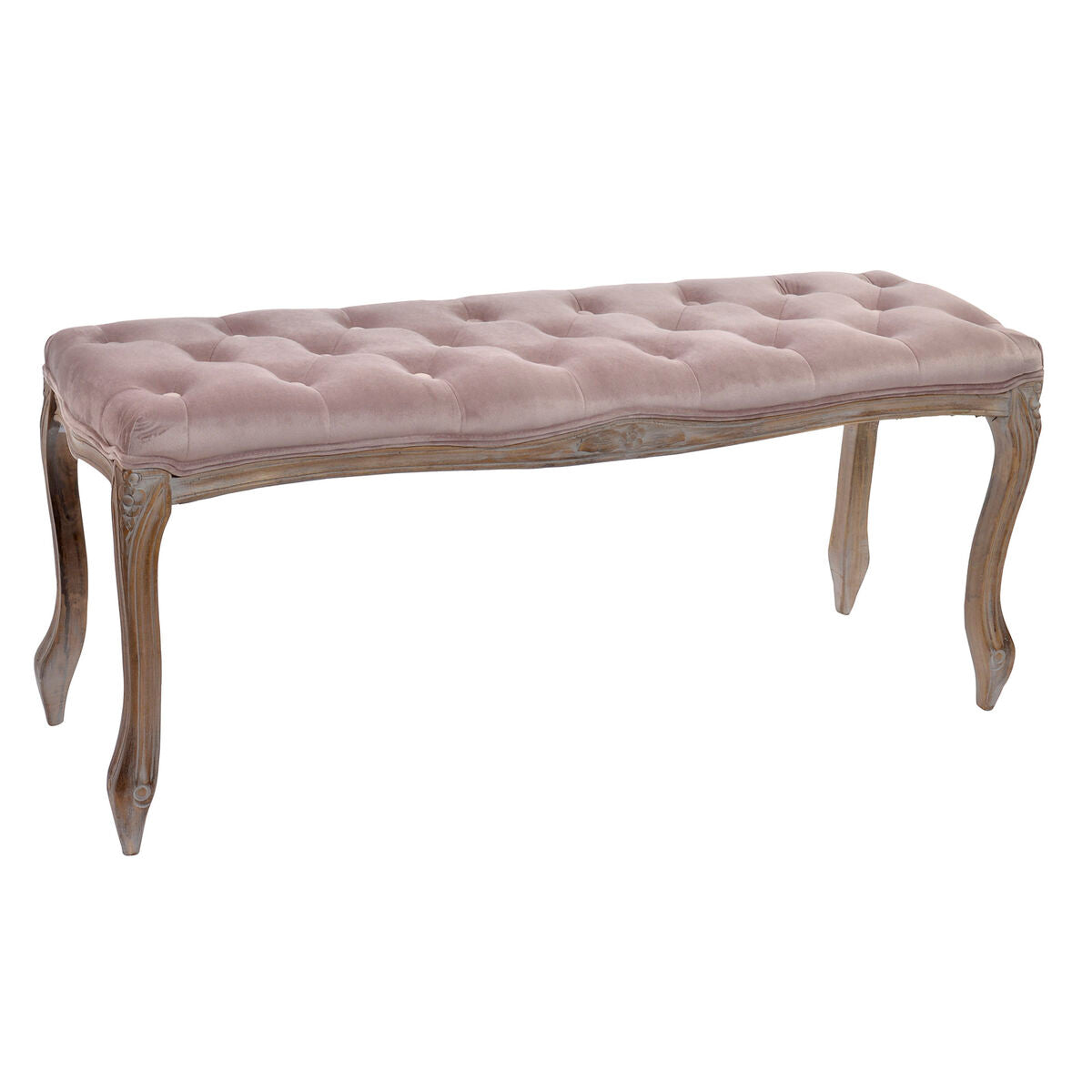 Bench DKD Home Decor Pink Natural Light Pink Polyester Wood Rubber wood 112 x 38 x 48 cm-0