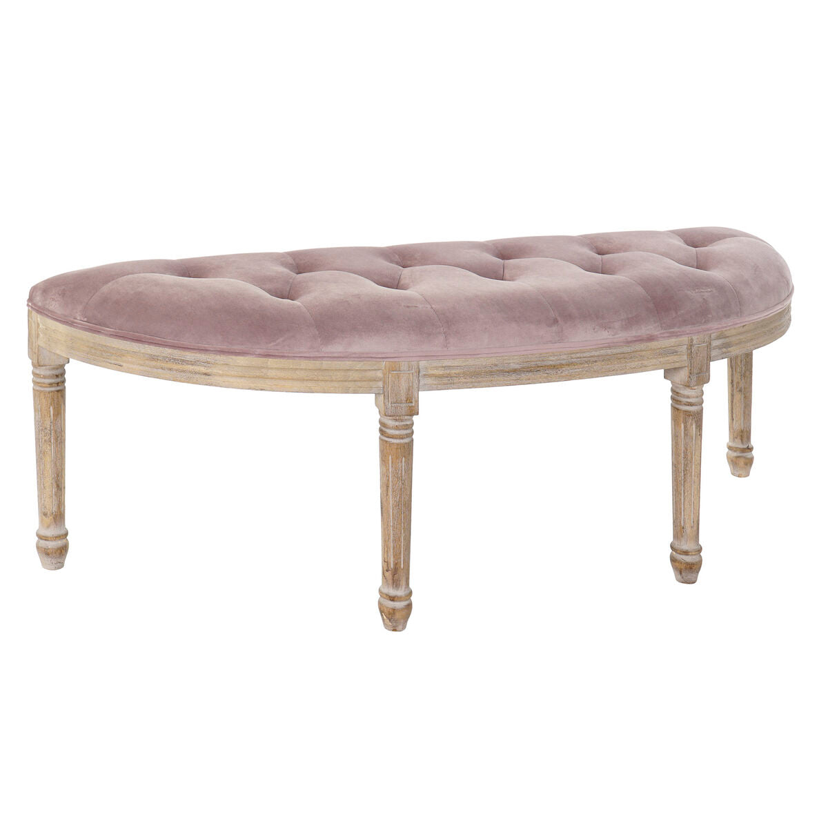 Bench DKD Home Decor Natural Pink Polyester Velvet Rubber wood (125 x 43 x 48 cm)-0