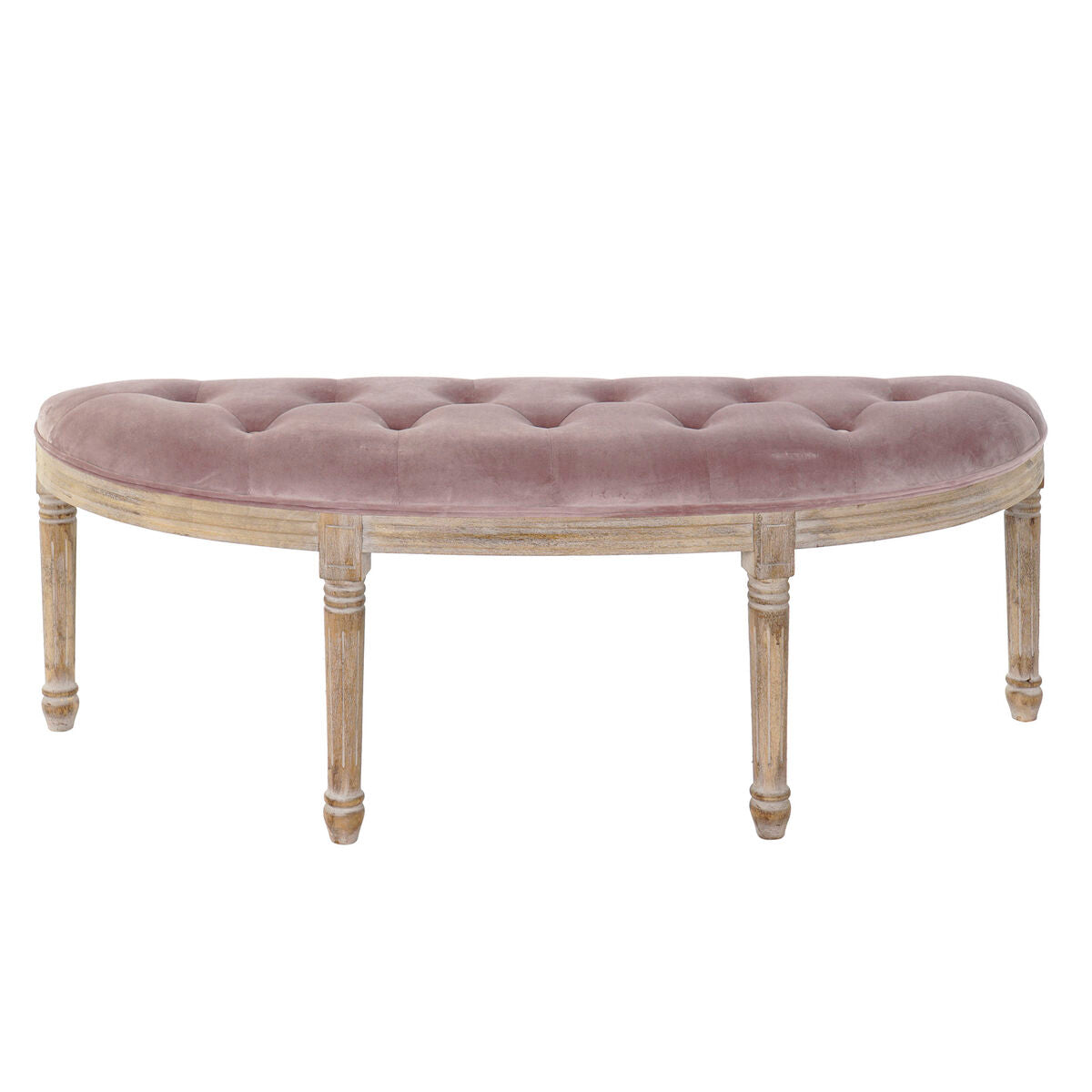 Bench DKD Home Decor Natural Pink Polyester Velvet Rubber wood (125 x 43 x 48 cm)-2