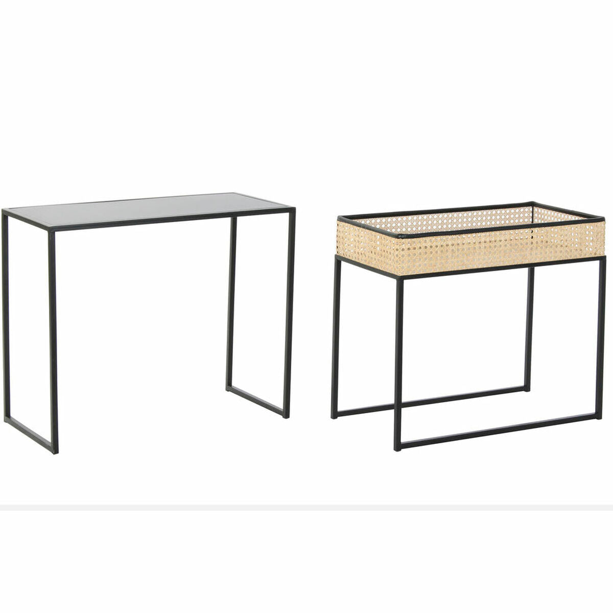 Set of 2 small tables DKD Home Decor Metal Rattan (60 x 30 x 50 cm)-0