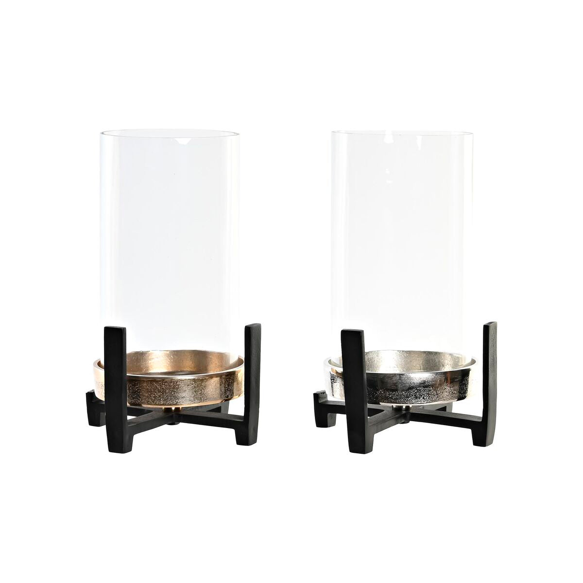 Candleholder DKD Home Decor 15 x 15 x 28 cm Champagne Crystal Silver Black Aluminium (2 Units) (2 unidades)-0