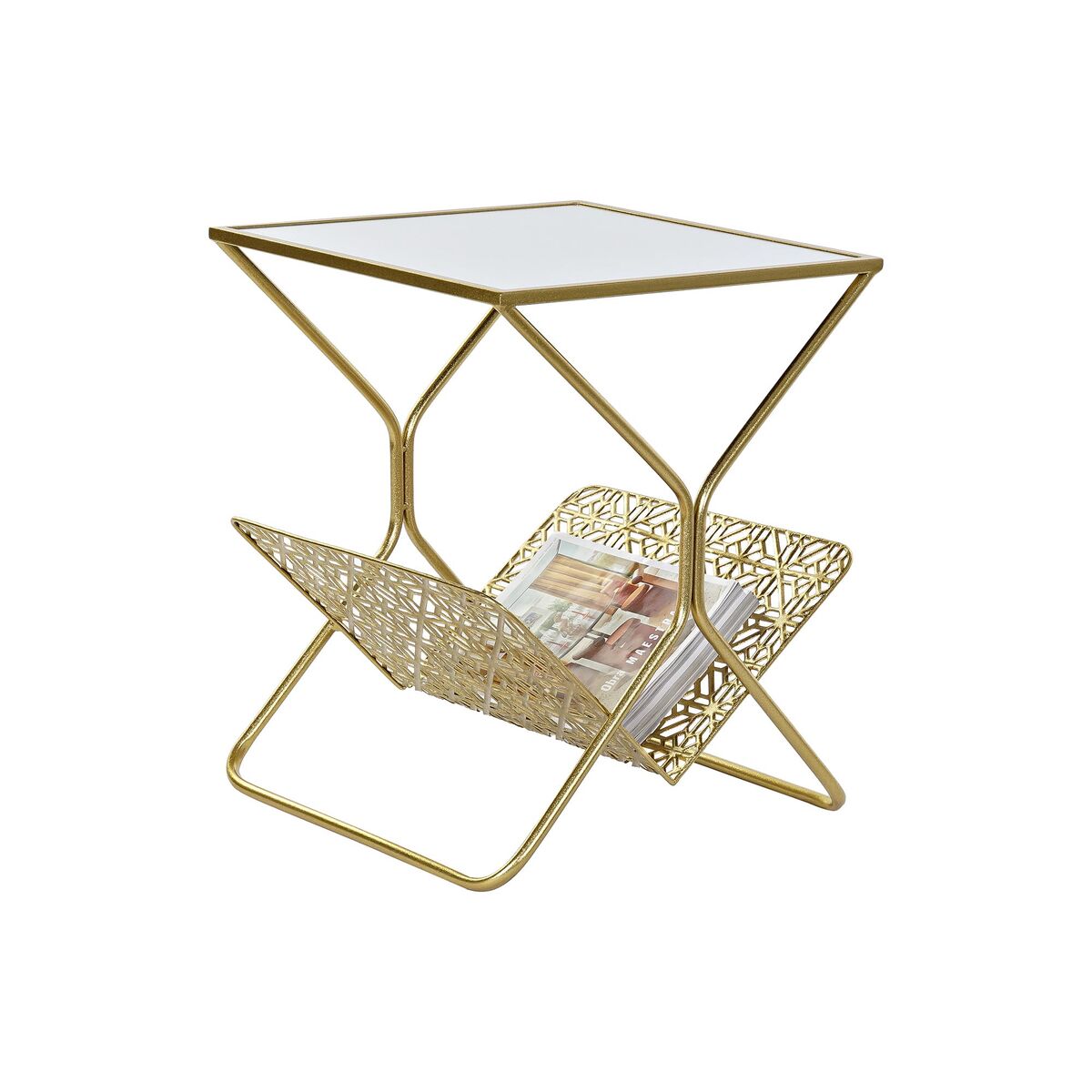 Magazine rack DKD Home Decor Golden Metal Mirror 45 x 45 x 55 cm-2