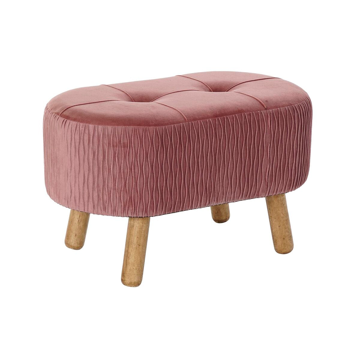 Bench DKD Home Decor Natural Pink Wood Velvet (60 x 35 x 36 cm)-0