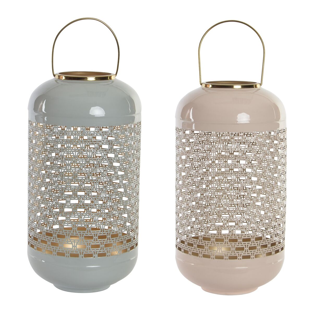 Candleholder DKD Home Decor 24 x 24 x 46 cm Blue Pink Aluminium 24 x 24 x 56 cm (2 Units)-0