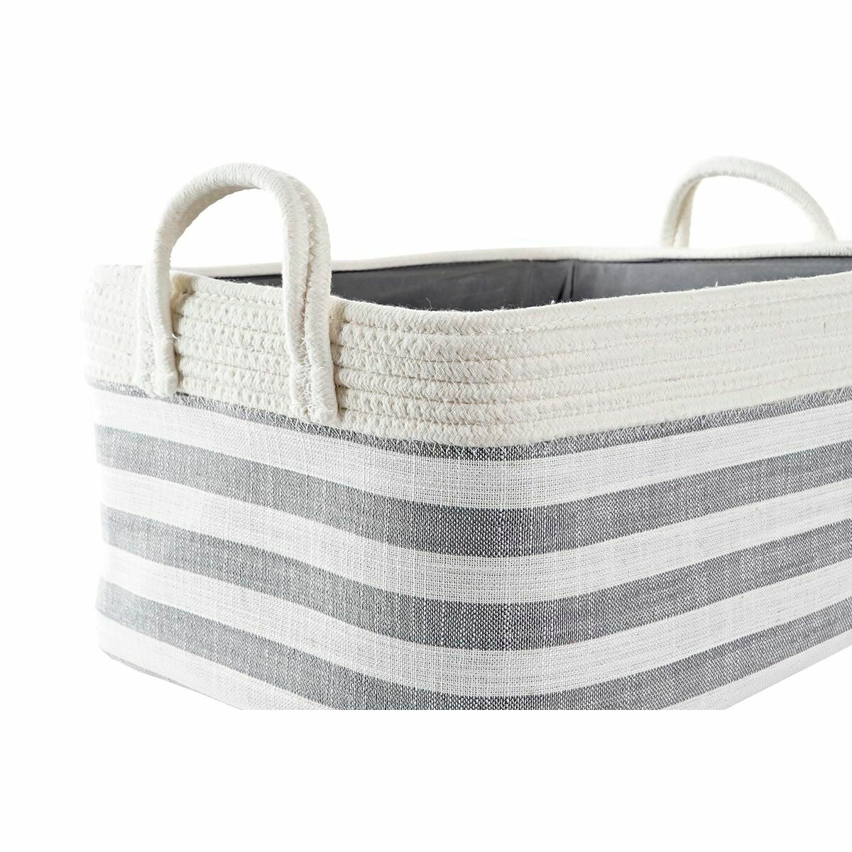 Basket set DKD Home Decor Stripes Grey Cotton (40 x 30 x 23 cm) (2 Pieces)-1