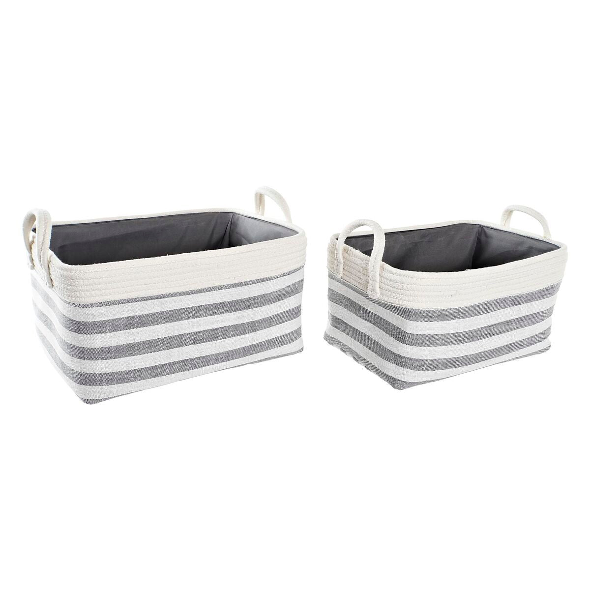 Basket set DKD Home Decor Stripes Grey Cotton (40 x 30 x 23 cm) (2 Pieces)-0
