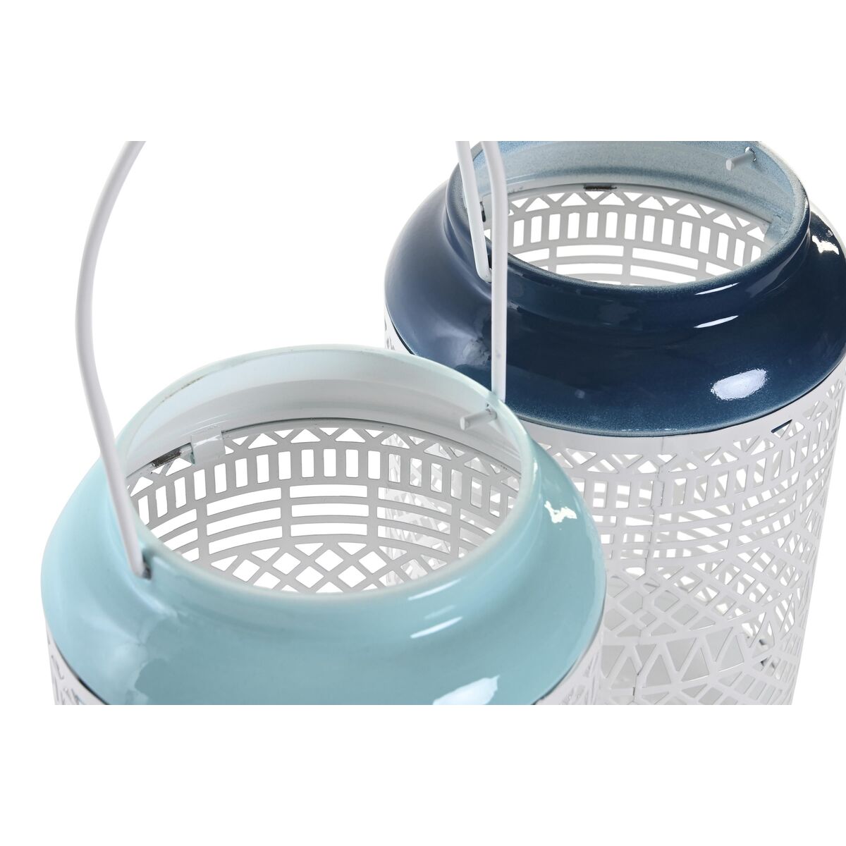 Candleholder DKD Home Decor Sky blue Navy Blue Metal 15 x 15 x 24,5 cm (2 Units)-1