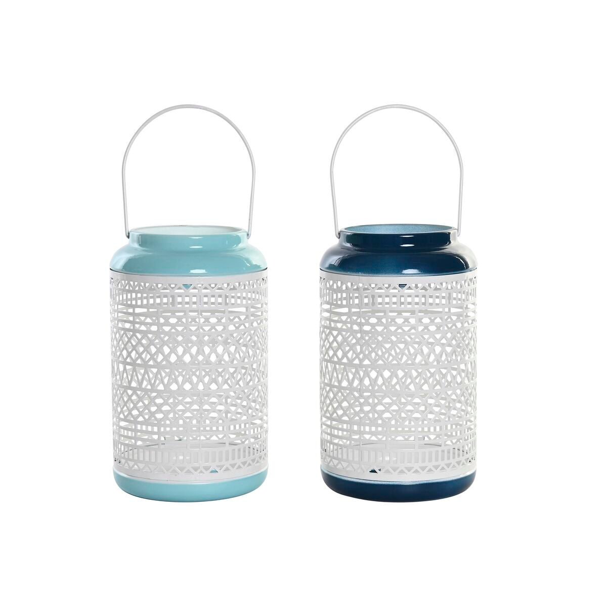 Candleholder DKD Home Decor Sky blue Navy Blue Metal 15 x 15 x 24,5 cm (2 Units)-0