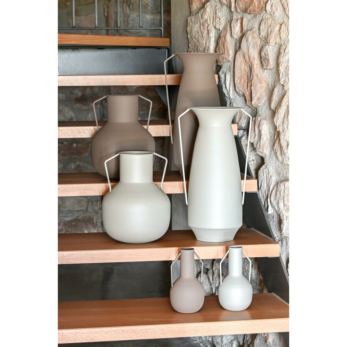 Vase Home ESPRIT Brown Beige Metal 25 x 25 x 44 cm (2 Units)-3