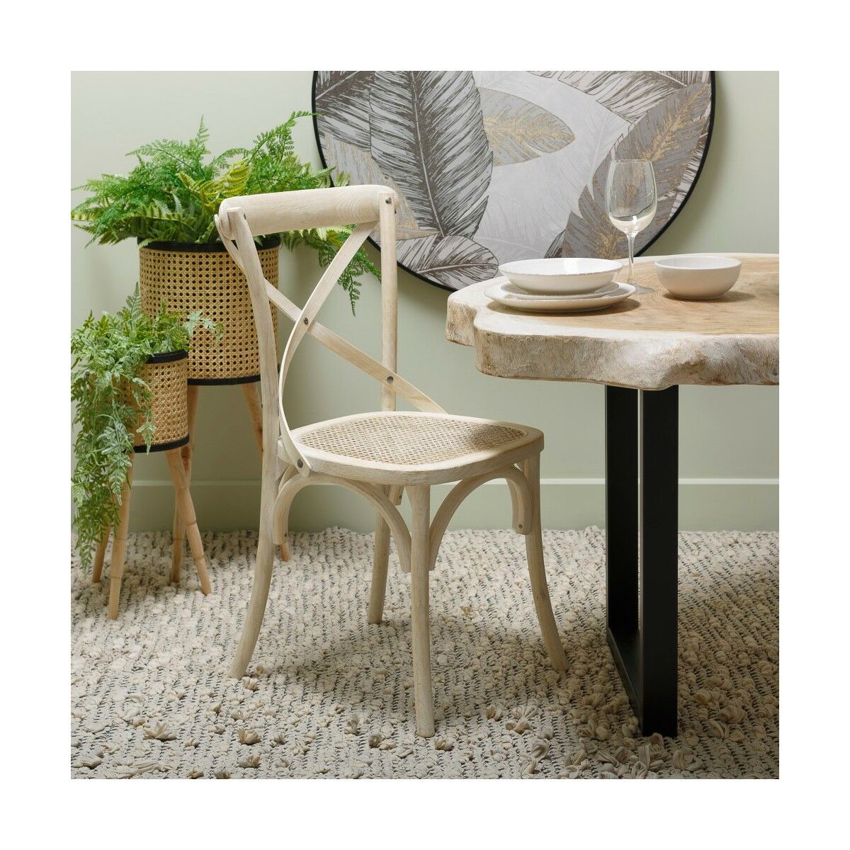 Dining Chair 45 x 42 x 87 cm Wood White Rattan-6
