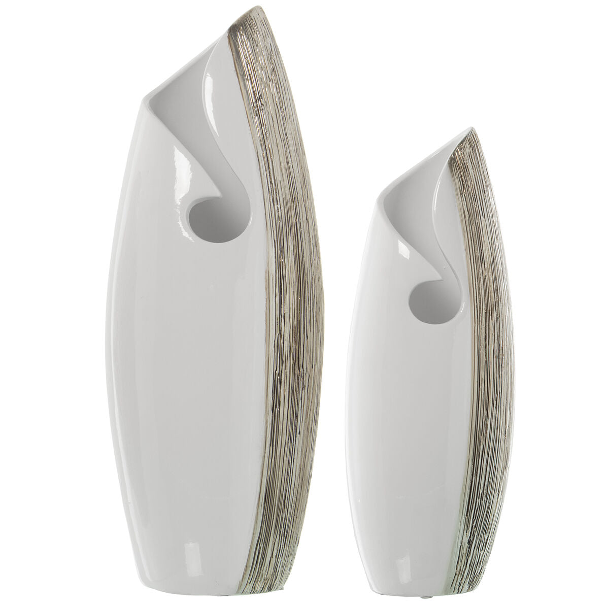 Set of 2 Vases Alexandra House Living White Silver Ceramic 18 x 26 x 47 cm (2 Pieces)-0