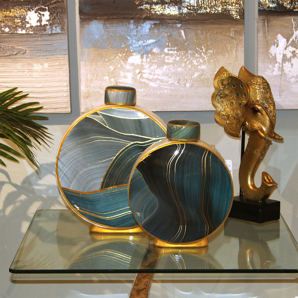 Tibor Alexandra House Living Blue Golden Ceramic 23 x 8 x 28 cm-2