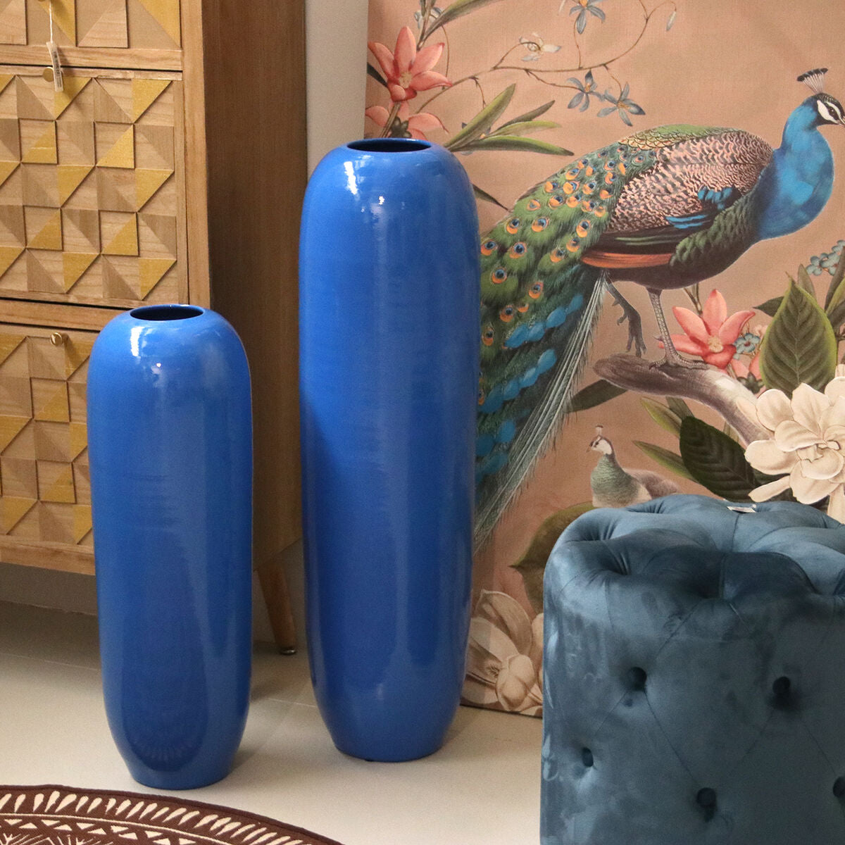 Floor vase Alexandra House Living Blue Ceramic Shiny 21 x 21 x 77 cm-1