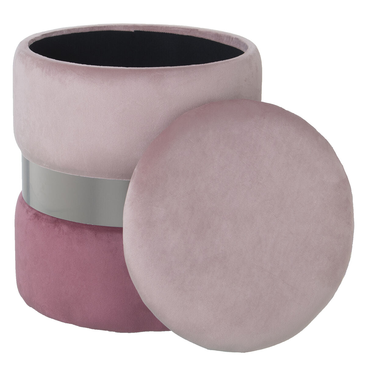 Pouffe Alexandra House Living Pink Silver Velvet Wood 7 x 43 x 37 cm-4