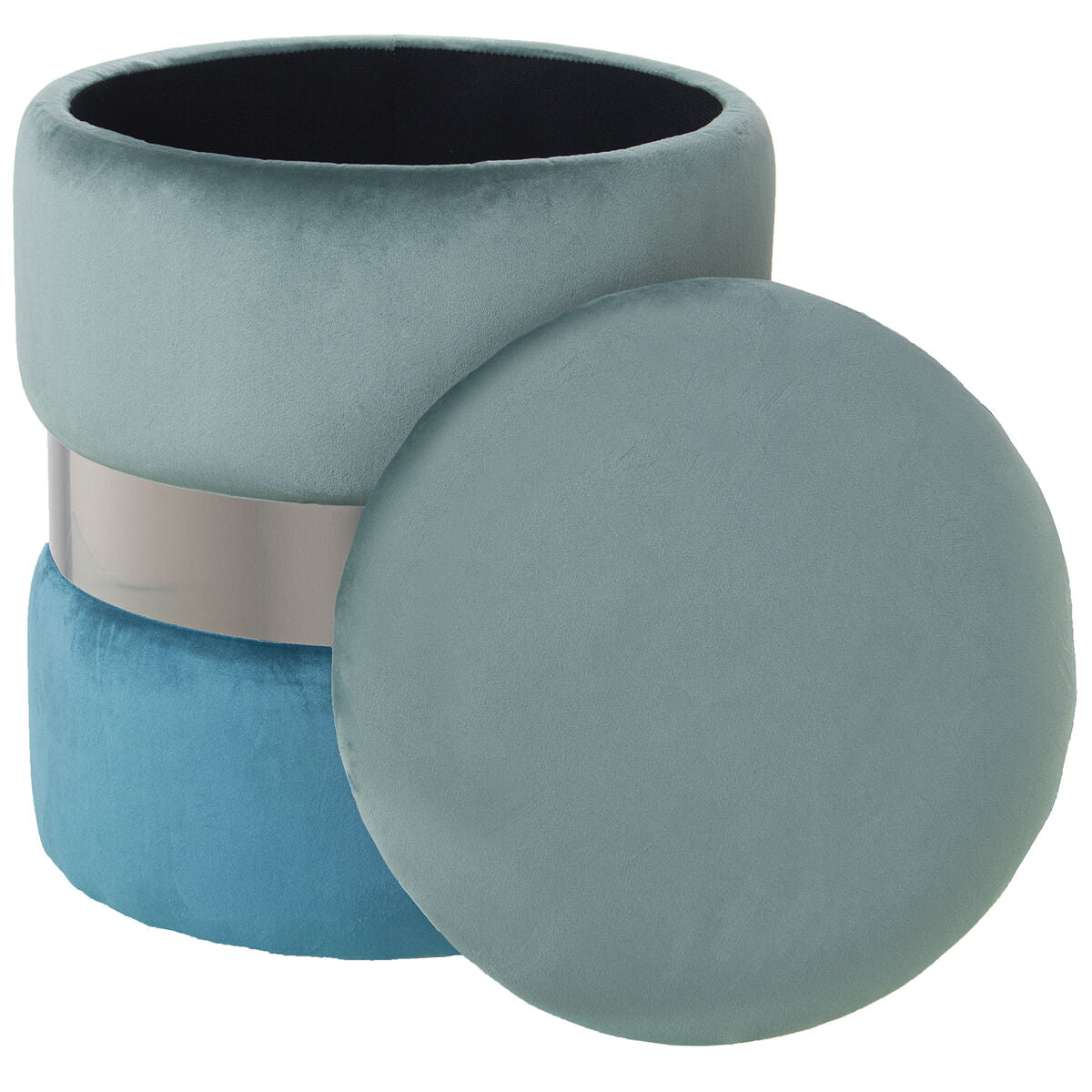 Pouffe Alexandra House Living Blue Silver Velvet Wood 7 x 43 x 37 cm-5