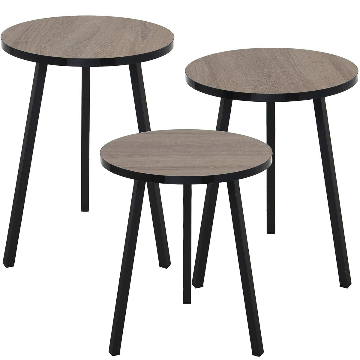 Set of 3 tables Alexandra House Living Black Golden Wood-4