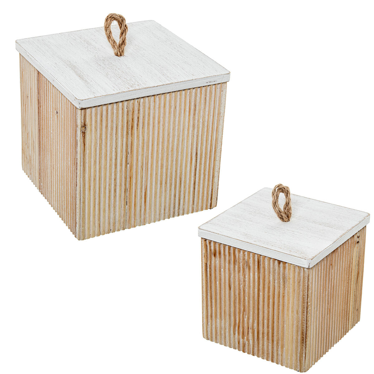 Set of decorative boxes Alexandra House Living White Brown Wood 2 Pieces-0
