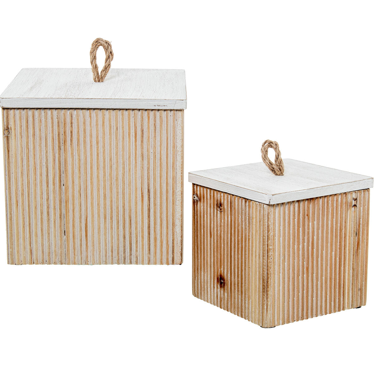 Set of decorative boxes Alexandra House Living White Brown Wood 2 Pieces-1