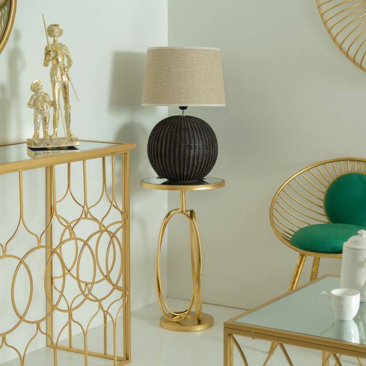 Side table Alexandra House Living Gold Glass MDF Wood 35 x 61 x 35 cm-4
