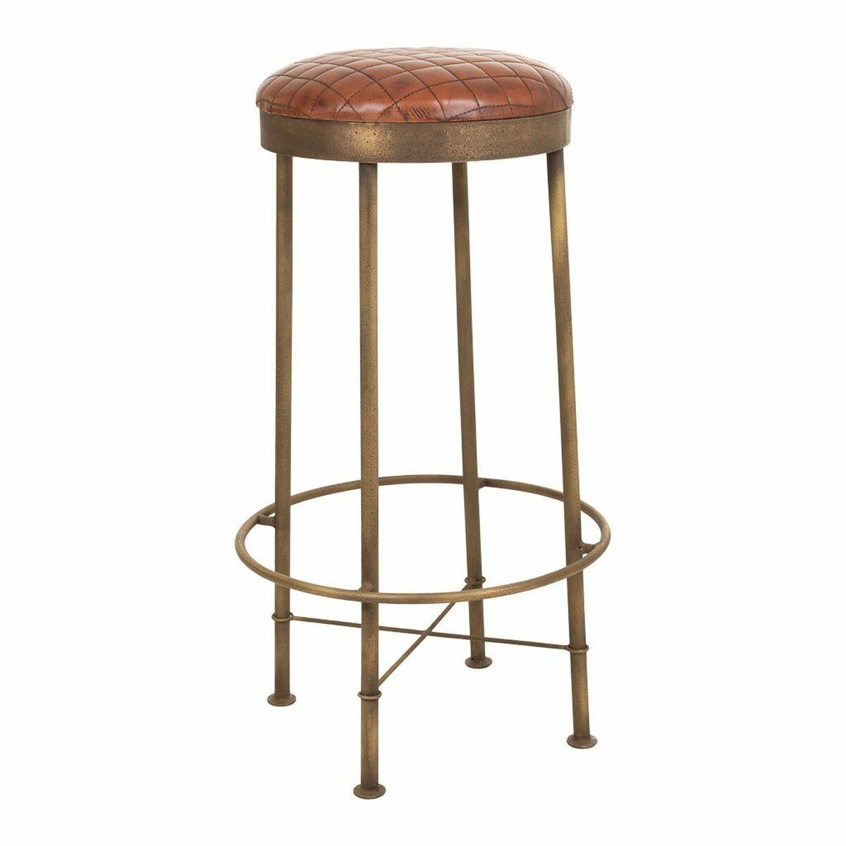Stool Alexandra House Living Brown Leather Brass Iron 41 x 82 x 41 cm-0