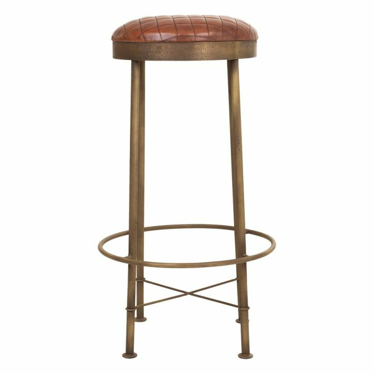 Stool Alexandra House Living Brown Leather Brass Iron 41 x 82 x 41 cm-5