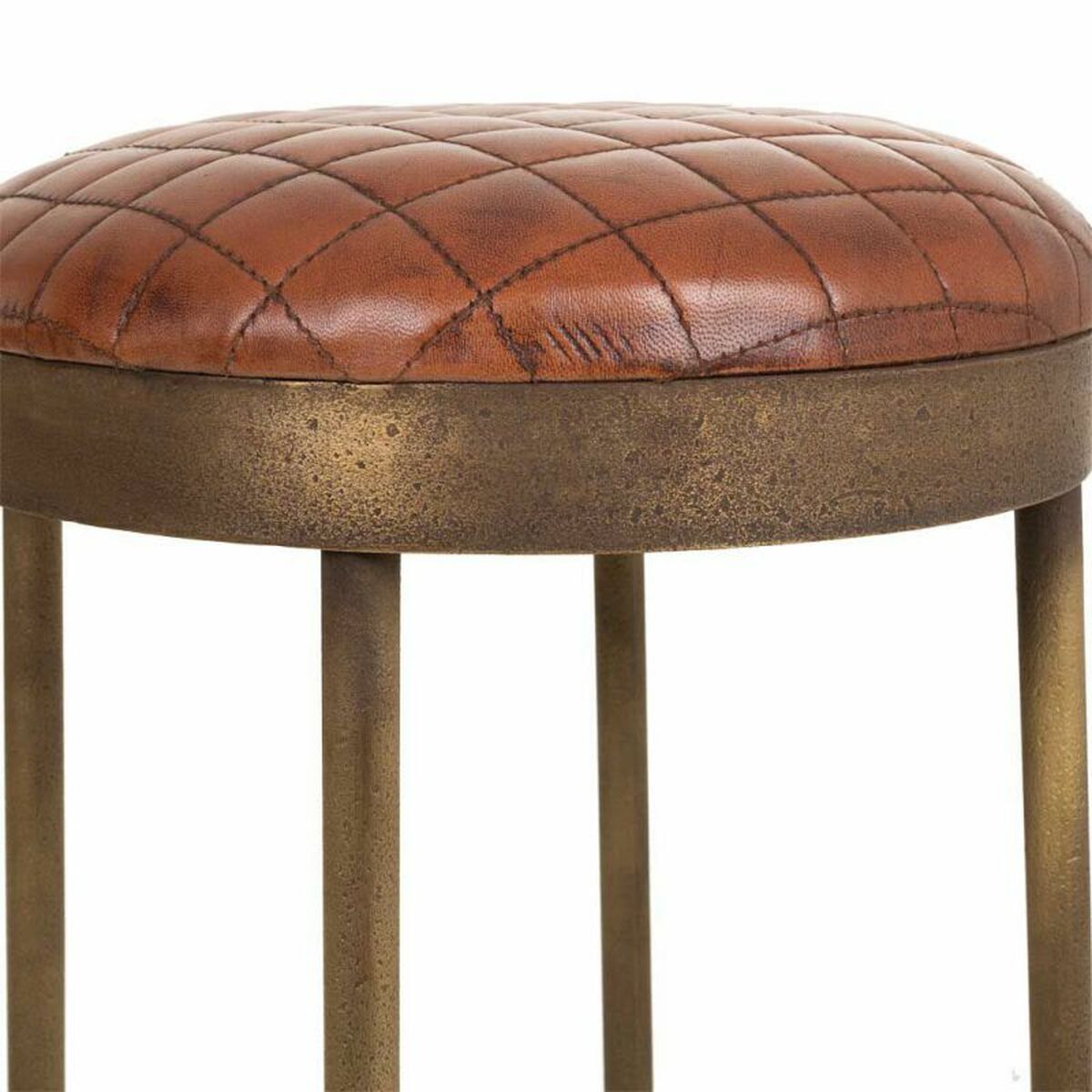 Stool Alexandra House Living Brown Leather Brass Iron 41 x 82 x 41 cm-4