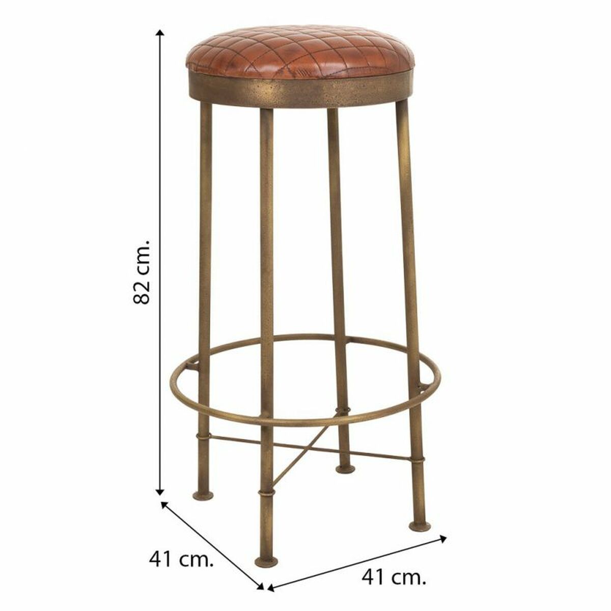 Stool Alexandra House Living Brown Leather Brass Iron 41 x 82 x 41 cm-1