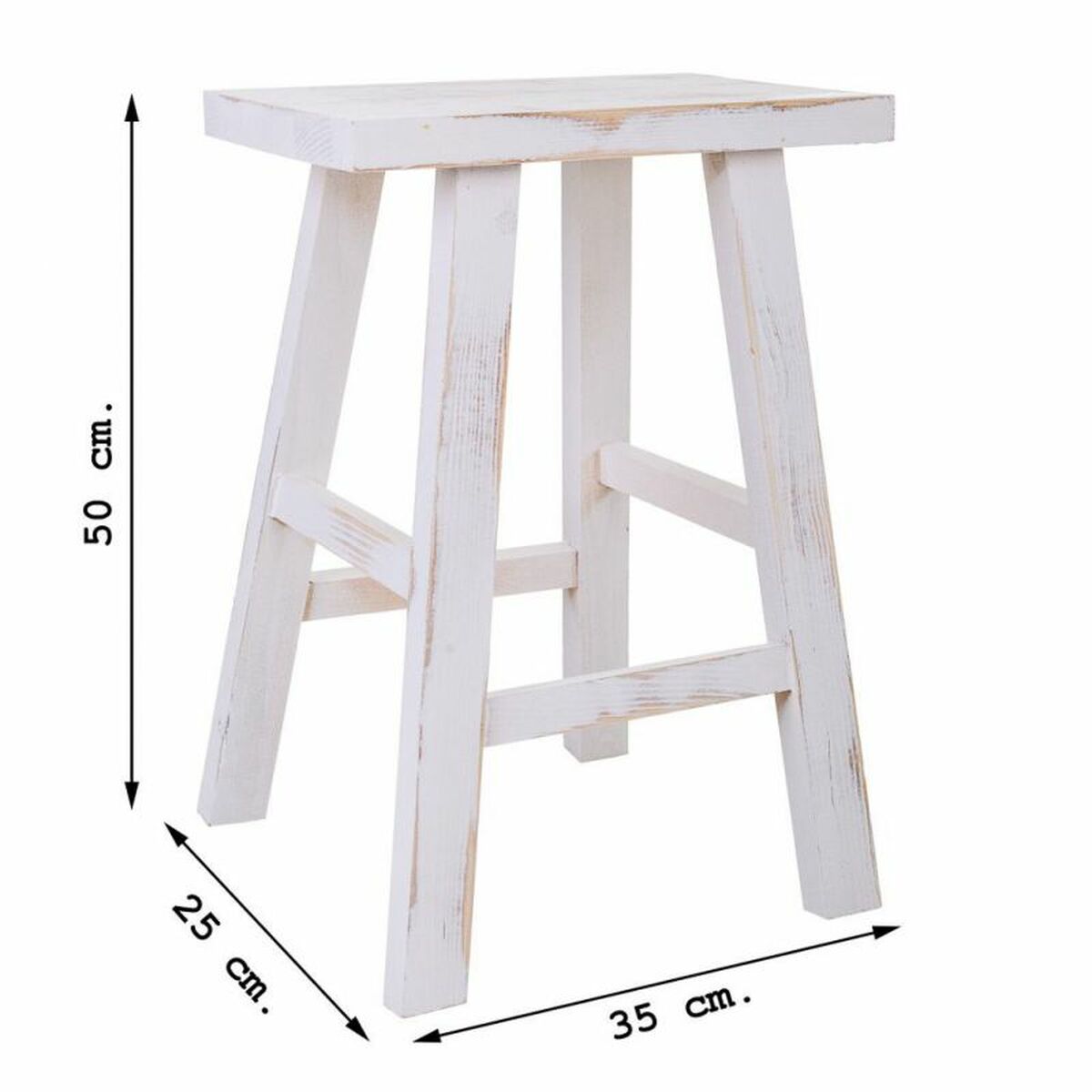 Stool Alexandra House Living White Pinewood 25 x 50 x 35 cm-1