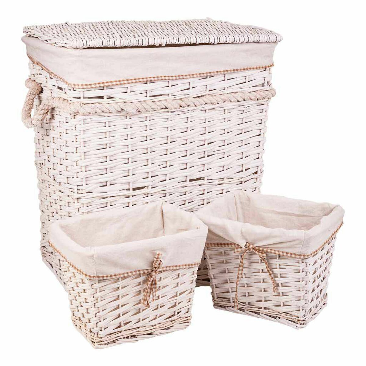Set of Baskets Alexandra House Living White wicker Willow wood 41 x 63 x 55 cm 30 x 22 x 24 cm 3 Pieces-0