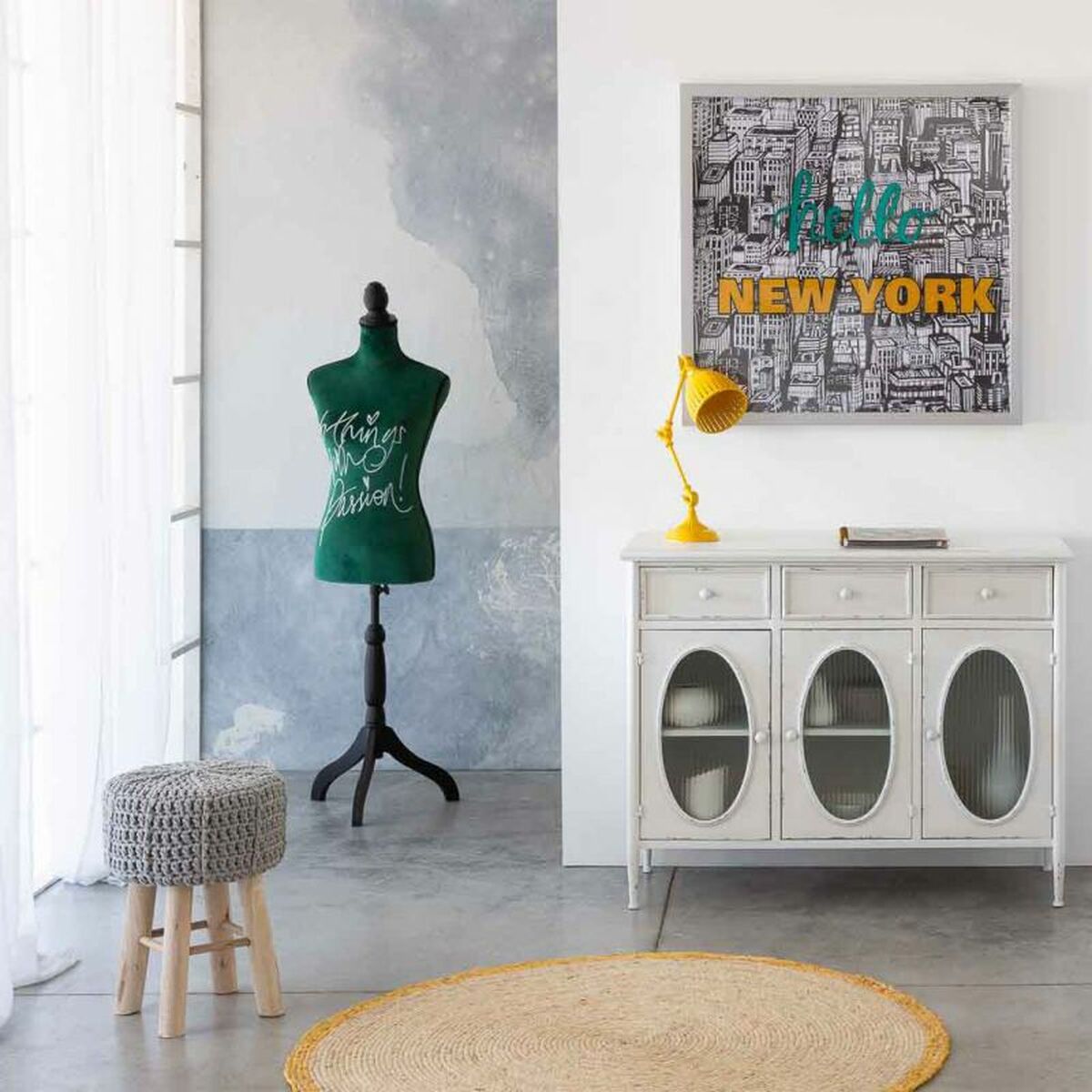 Stool Alexandra House Living Grey Bamboo Pinewood Sponge MDF Wood 32 x 44 x 32 cm-3