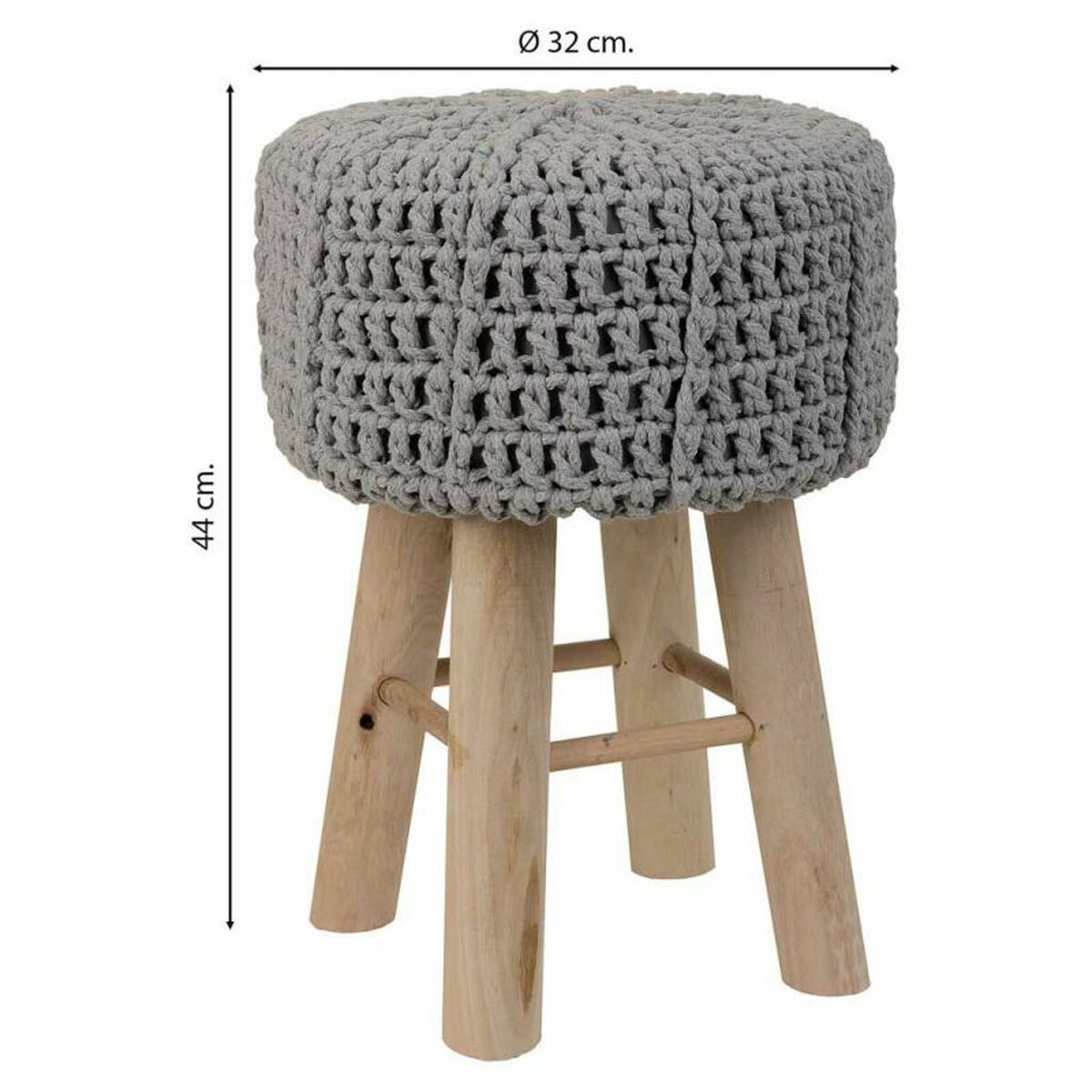 Stool Alexandra House Living Grey Bamboo Pinewood Sponge MDF Wood 32 x 44 x 32 cm-1