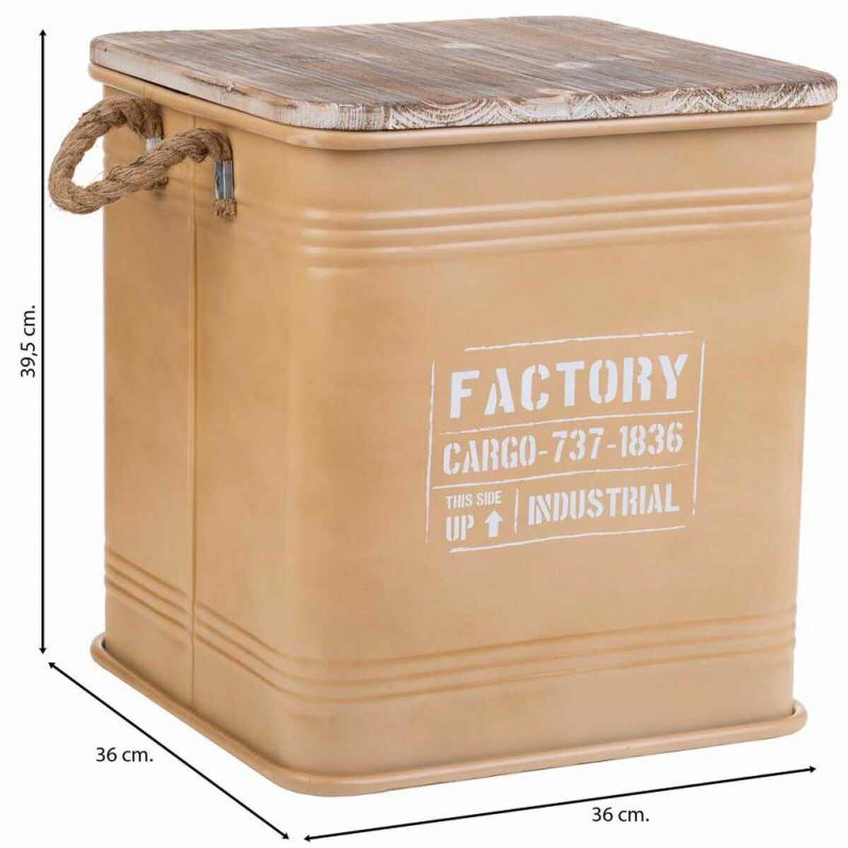 Stool Alexandra House Living Brown Metal Rope Fir wood 36 x 36 x 39 cm-6