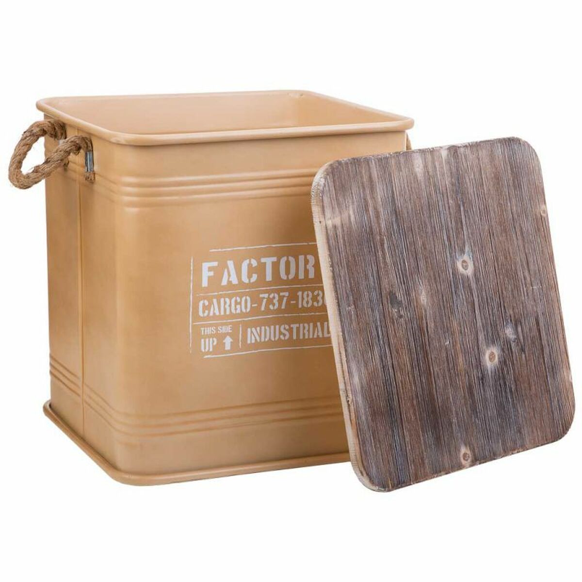 Stool Alexandra House Living Brown Metal Rope Fir wood 36 x 36 x 39 cm-4