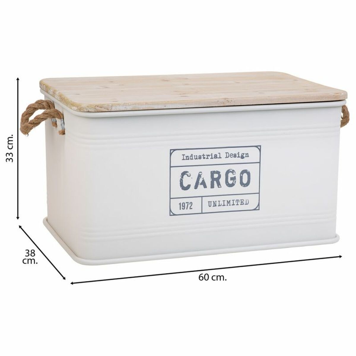 Chest Alexandra House Living Cargo White Hemp Metal Fir wood 38 x 60 x 33 cm-6