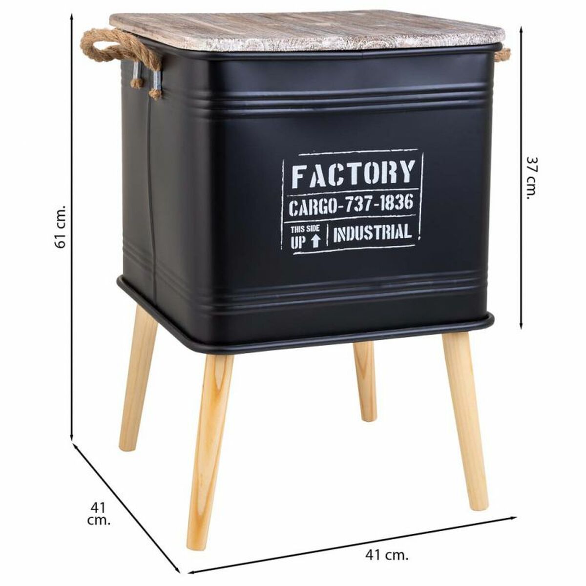 Nightstand Alexandra House Living Black 41 x 41 x 61 cm-6